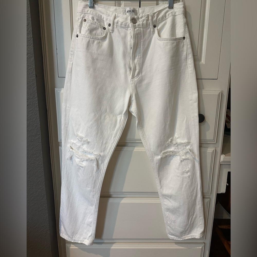 AGOLDE Riley distressed, white, straight leg jeans